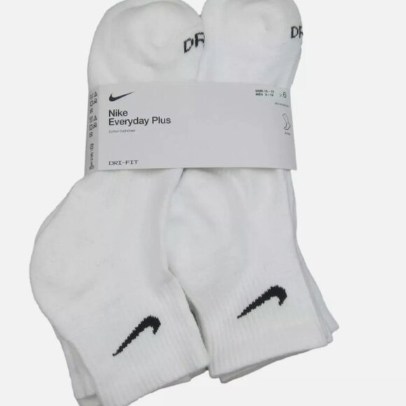 Nike Everyday Plus Cushioned Ankle Socks 6 Pack Men's 8-12 White NEW SX6899-100 - Picture 1 of 3